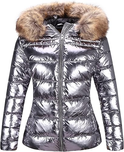 Bellivera Chaqueta acolchada ligera para mujer, abrigos de invierno para mujer, abrigo acolchado de burbujas con capucha y cuello de piel sintética
