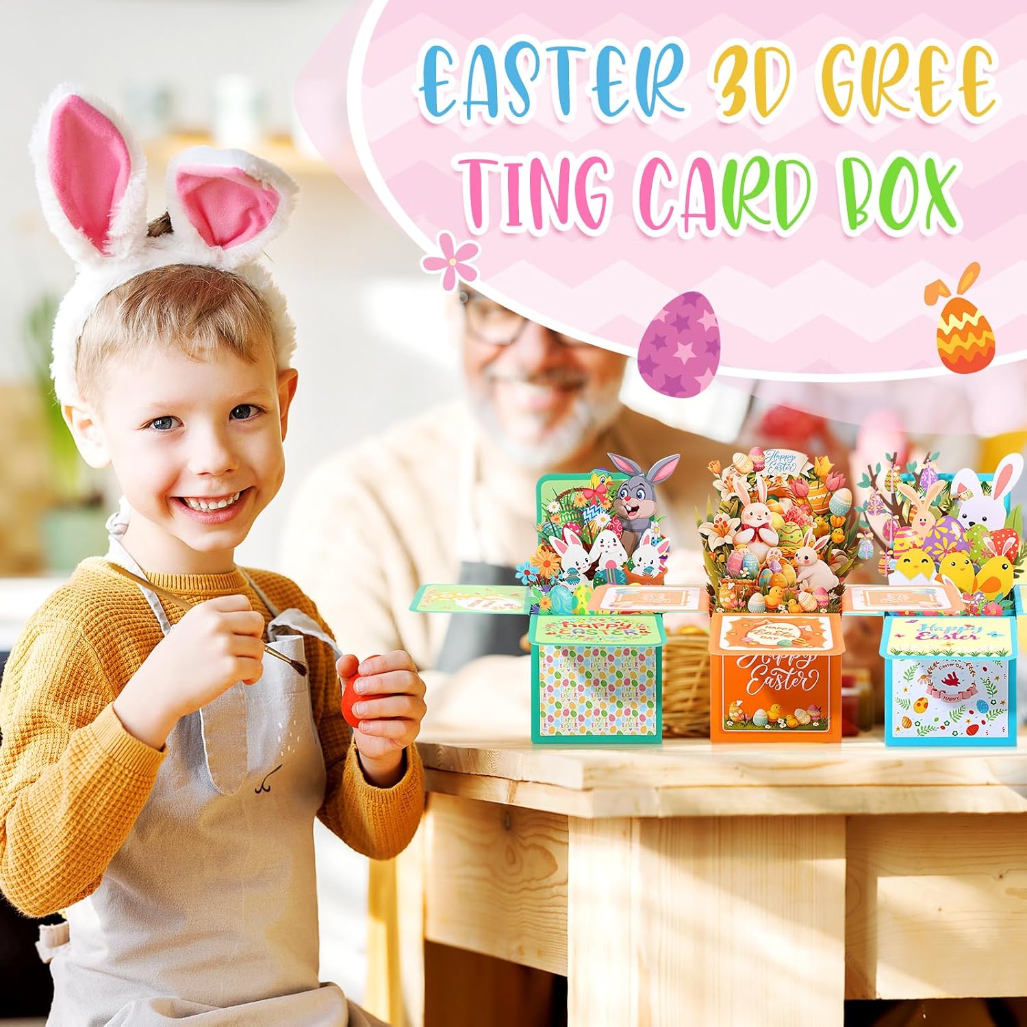 Spakon 5 Pcs Easter Pop up Cards 3D Happy Easter Eggs Bunny Basket Chicks Flower Greeting Card with Blank Note Card and Envelope Spring Festive Gift for Kids Children Family Friends