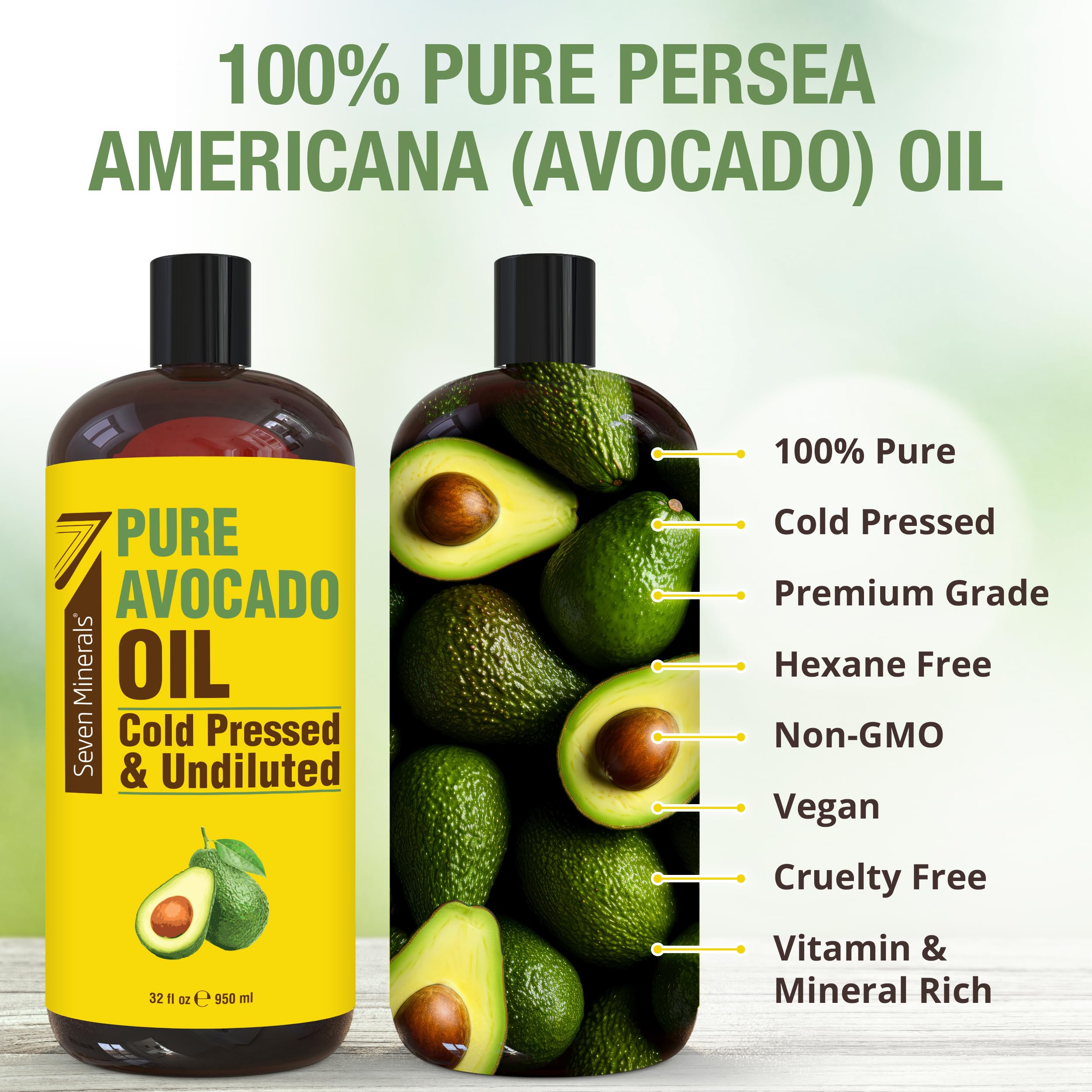 Pure Cold Pressed Avocado Oil for Hair, Skin & Face, 32 oz