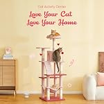 Arbre de chat rose, 163cm Tour multi-niveaux pour les chats intérieurs avec des poteaux de scratch au sisal, perche rembourrée, hamac cozy et jouets de danse