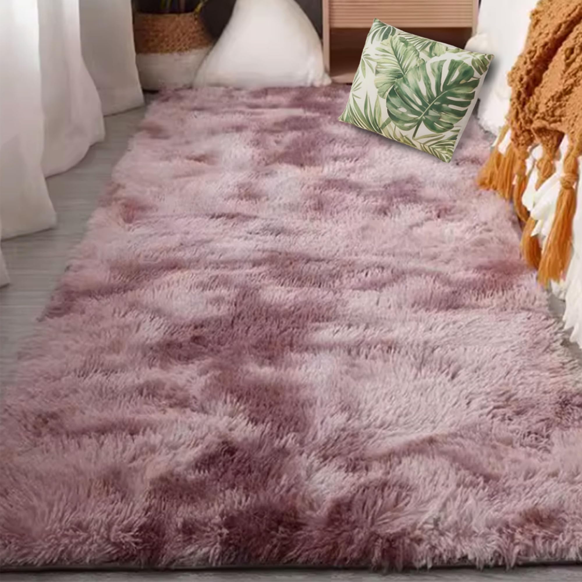 Tapis de sol salon 160x320 cm rose pourpre à poil long