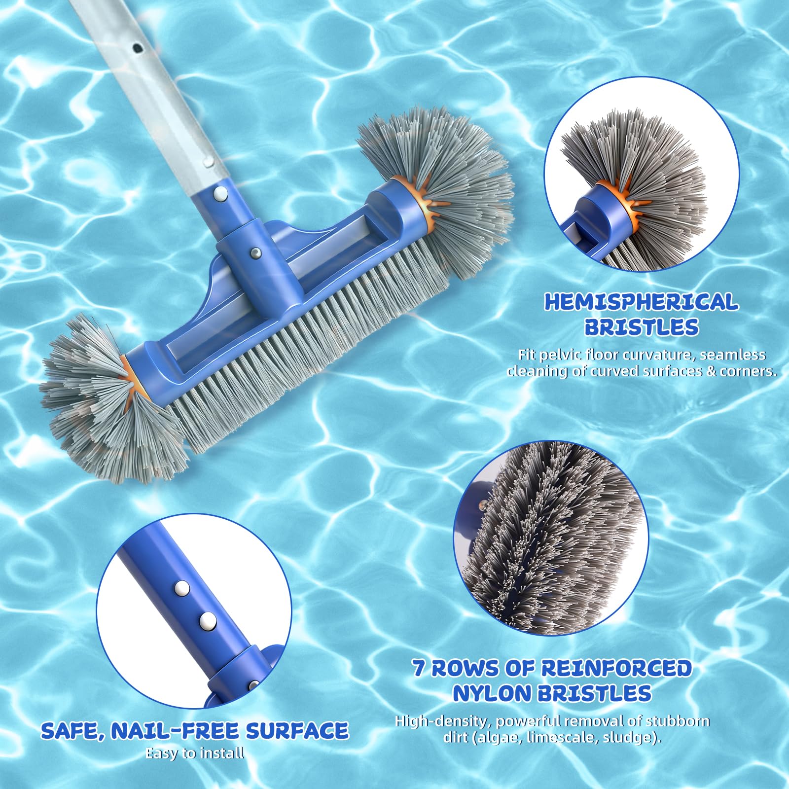 Brosse de nettoyage ronde 13″ pour piscine en film plastique