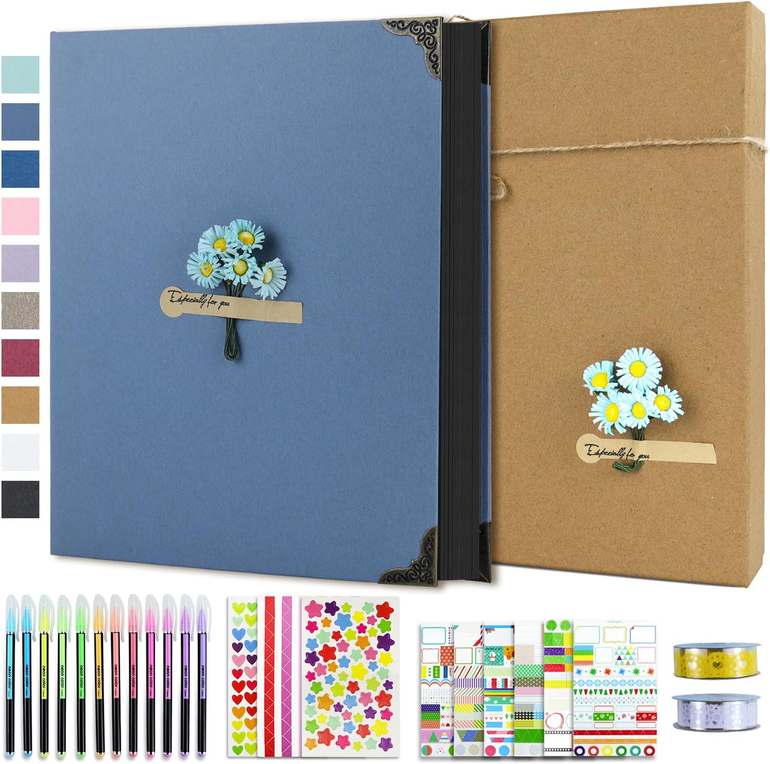 Vienrose DIY Scrapbook Photo Album Kit with Pens Tapes and Stickers 60 Pages Hardcover 8.5x11 Inches 3 Rings Removable Black Paper Scrapbooking for Lover Friends Kids Wedding Gift