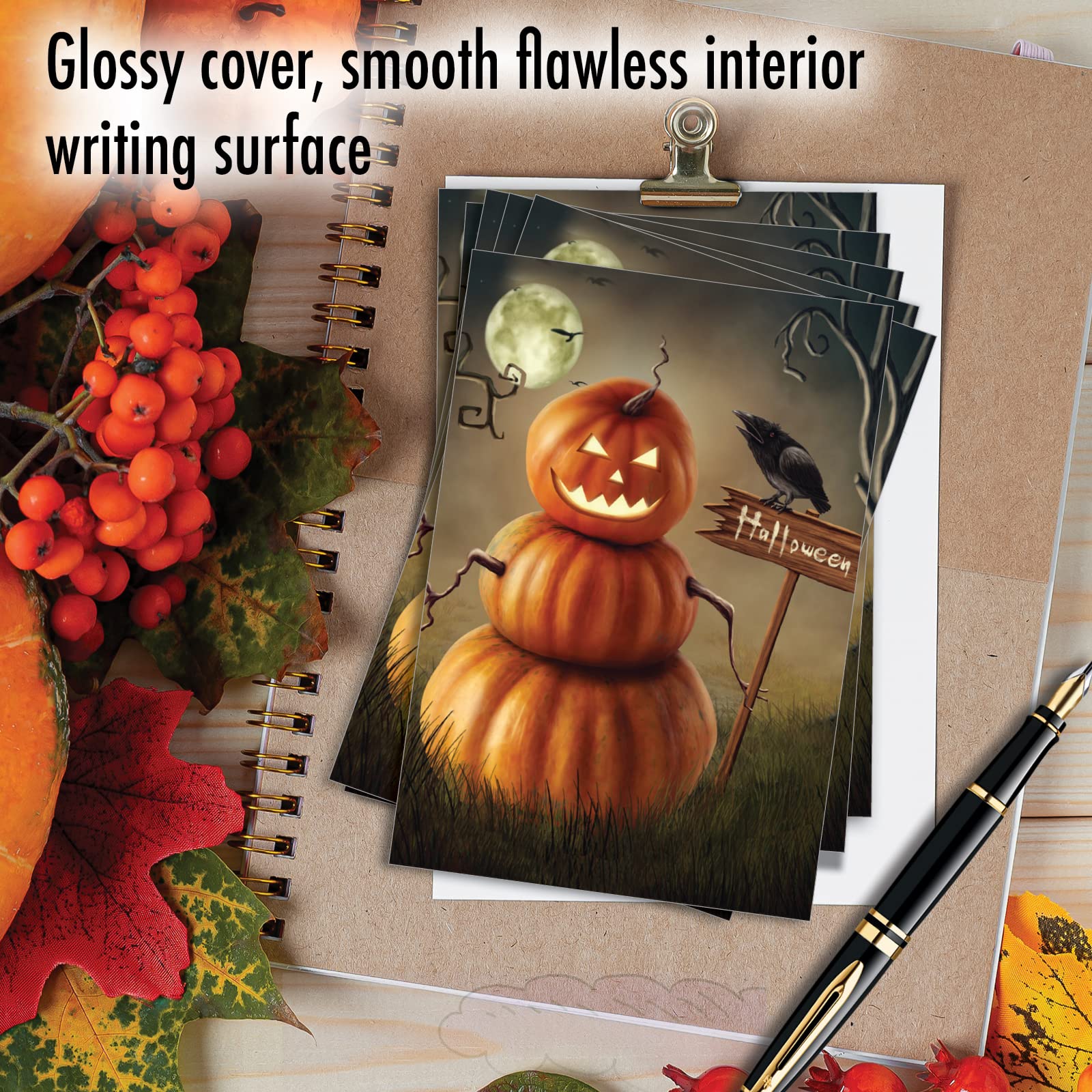 NobleWorks C4962AHWG-B12x1 Lot de 12 cartes de vœux d'Halloween avec enveloppes de 12 x 17,8 cm (1 motif, 12 de chaque) citrouilles effrayantes C4962AHWG-B12x1