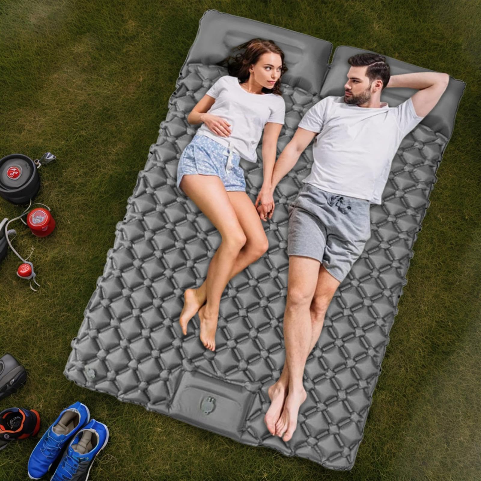 Materac Napowietrzny Do Kempingu Wodoodporna Nadmuchiwana Karimata Dla 2 | Przenośna Składana Mata Śpiwór Do Namiotu Na Kemping Wędrówki Wspinaczka Wędkarstwo