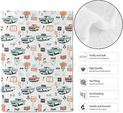 Miniatura 2 de Manta vintage para automóvil, 40 x 50 pulgadas, franela suave, ligera, retro de los años 50, con signos de neón nostálgicos, regalos para niños y