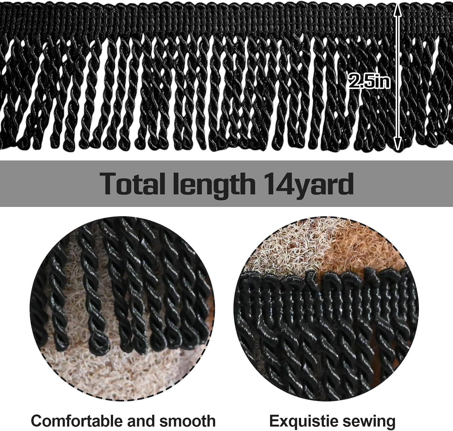 Curtain Fringes Bullion Fringe Trim 14 Yard x 2.5 Inches Fabric Trims and Embellishments Curtain Weights Fringes Sewing DIY Decoration for Curtain Sofa Cushions Lampshades Clothes (Black)
