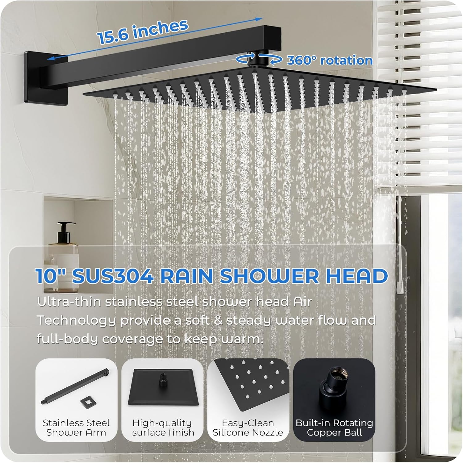 Black Shower Faucet Set, 10 inch Rain Shower System with Pressure Balance Valve, Wall Mounted 2-Functions Bathroom Shower Systems with Rain Shower and Handheld Spray Shower Trim Included - Image 3