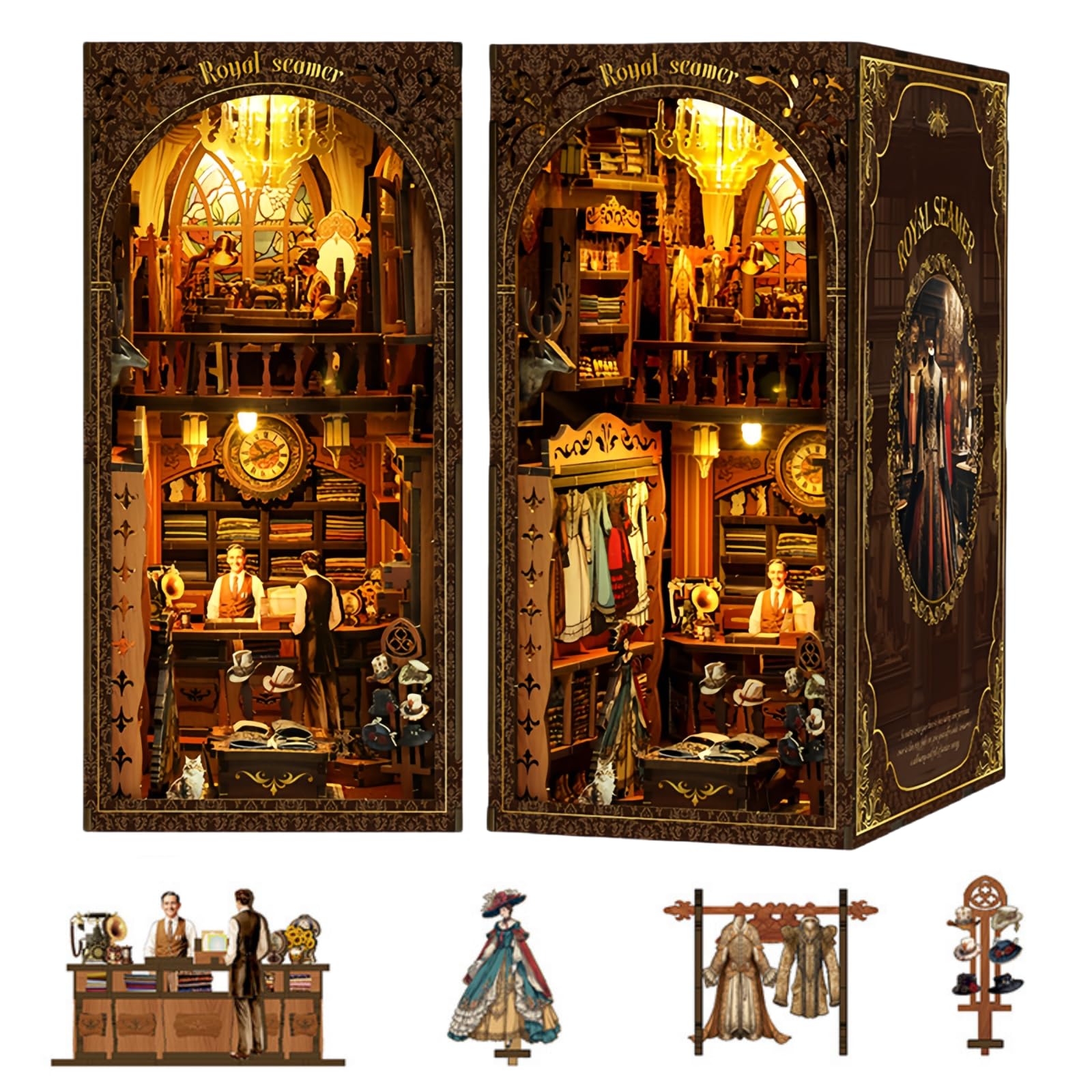 SXDMOUBK DIY Book Nook Kit - Royal Seamer - Tailor’s Shop - 3D Puzzle, Handcrafted Bookend for Adult