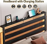 Vista 3 de Base de cama tamaño individual con estación de carga USB, marco de cama LED con cabecera de almacenamiento de madera, cama de plataforma de metal