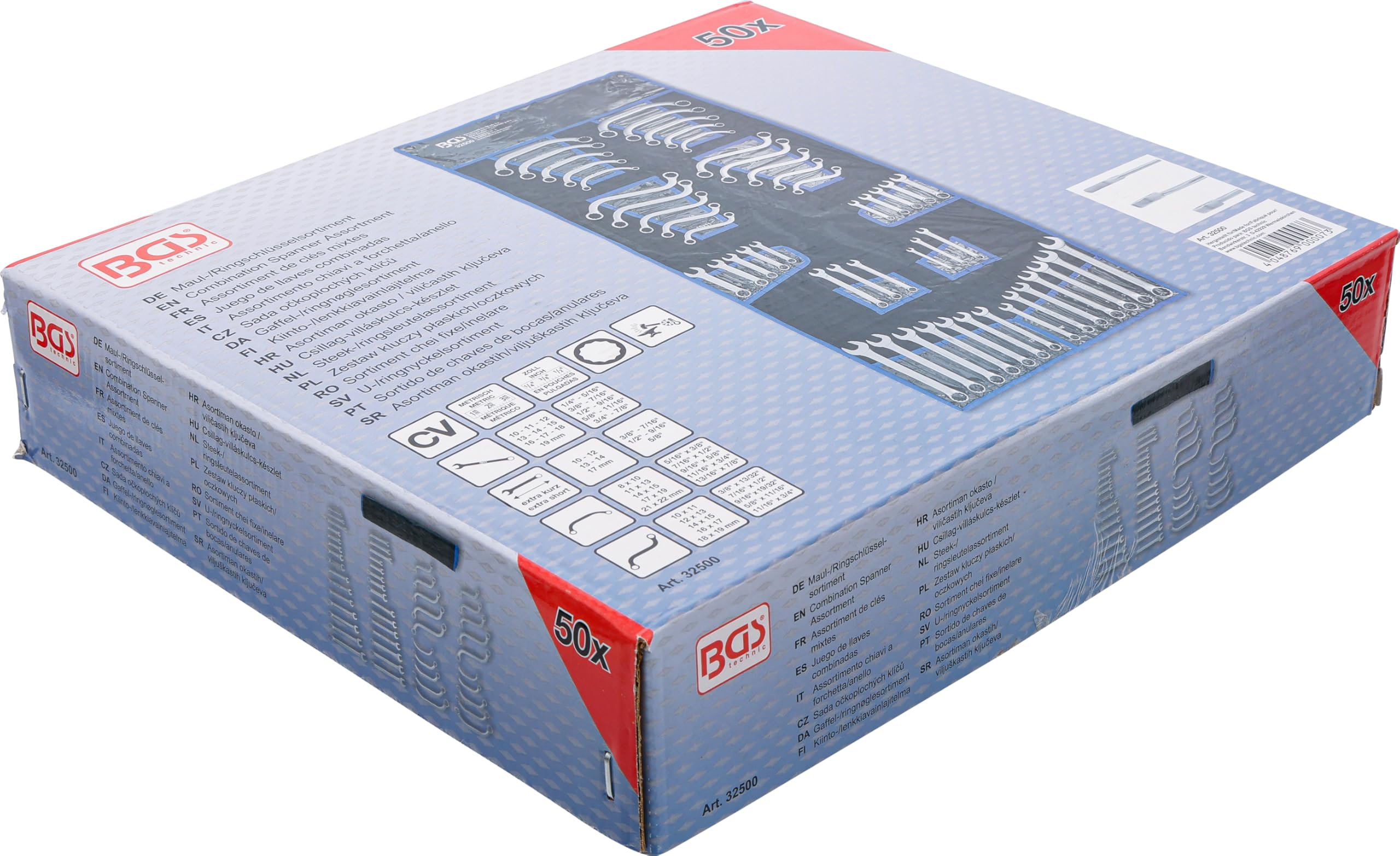 BGS 32500 | Assortimento chiavi a forchetta/anello | metriche e pollici | 50 pz.