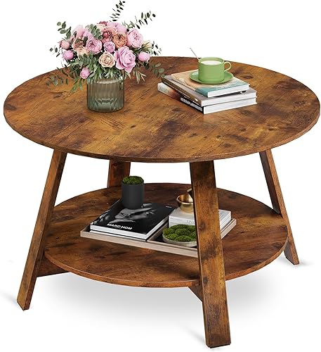 Miniatura 11 de WLIVE Mesa auxiliar redonda para sala de estar, mesa de centro pequeña de 32.6 pulgadas con estante de almacenamiento abierto, mesa central de Negro