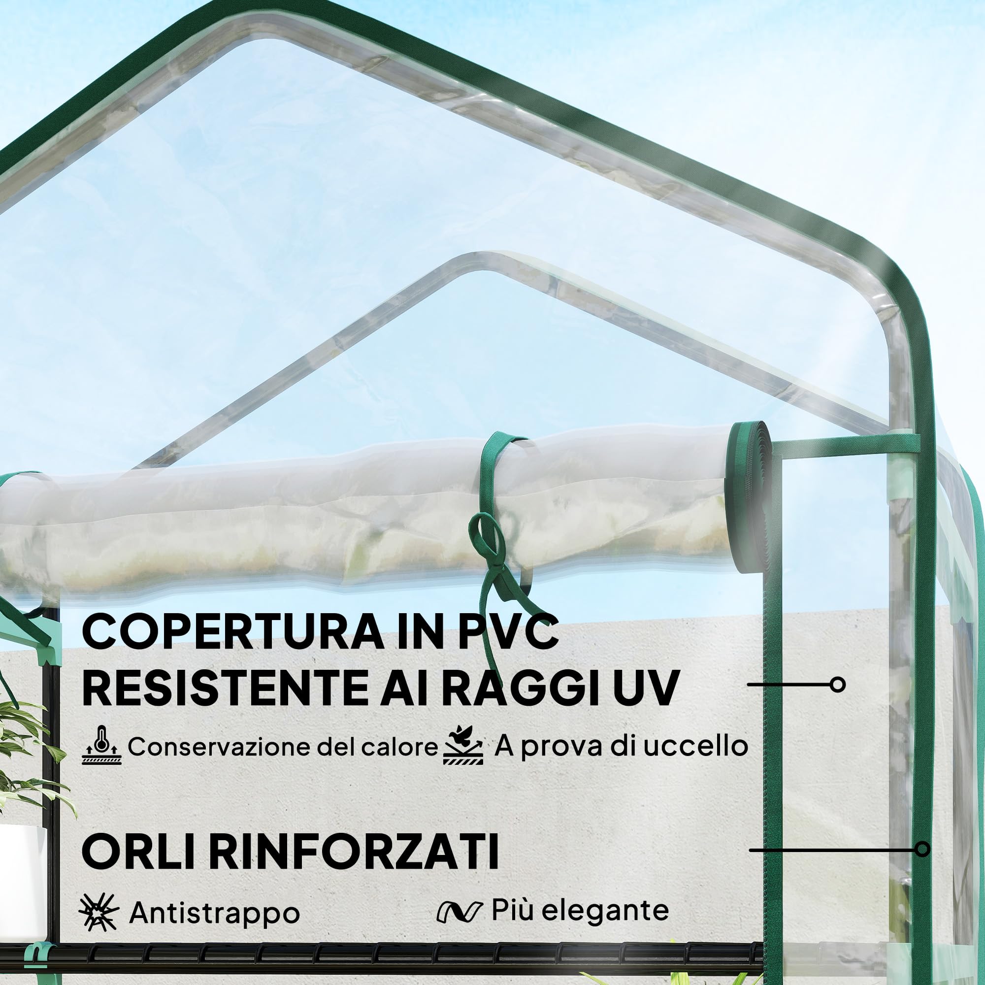 Outsunny Serra da Balcone a 5 Livelli con Ingresso Avvolgibile, Serra per Orto con Struttura in Acciaio e Copertura PVC, per Piante Orto Verdure Fiori Frutta, 90x49x193 cm, Trasparente