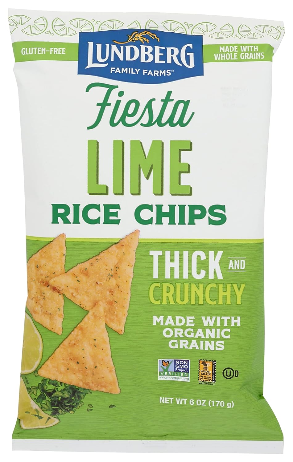 Lundberg Organic Rice Chips, Fiesta Lime, Gluten Free & Non-GMO, 6 Oz (Pack of 12)