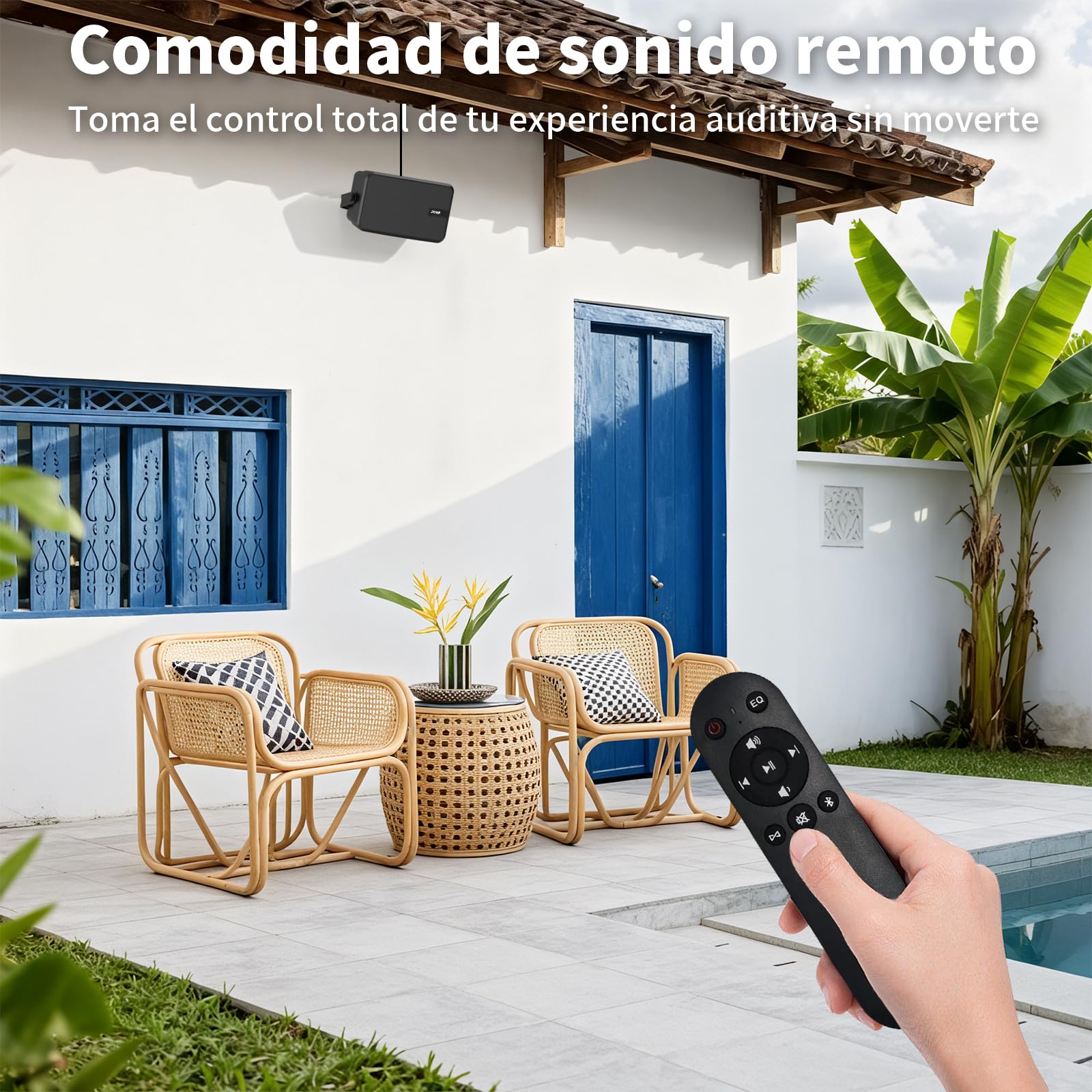 Altavoz Bluetooth para Exteriores, Altavoz de Pared Activo + Pasivo, Compatible con Bluetooth y Auxiliar, Amplificador Integrado, Adecuado para Patio, Porche, Garaje, Piscina, Pack de 2
