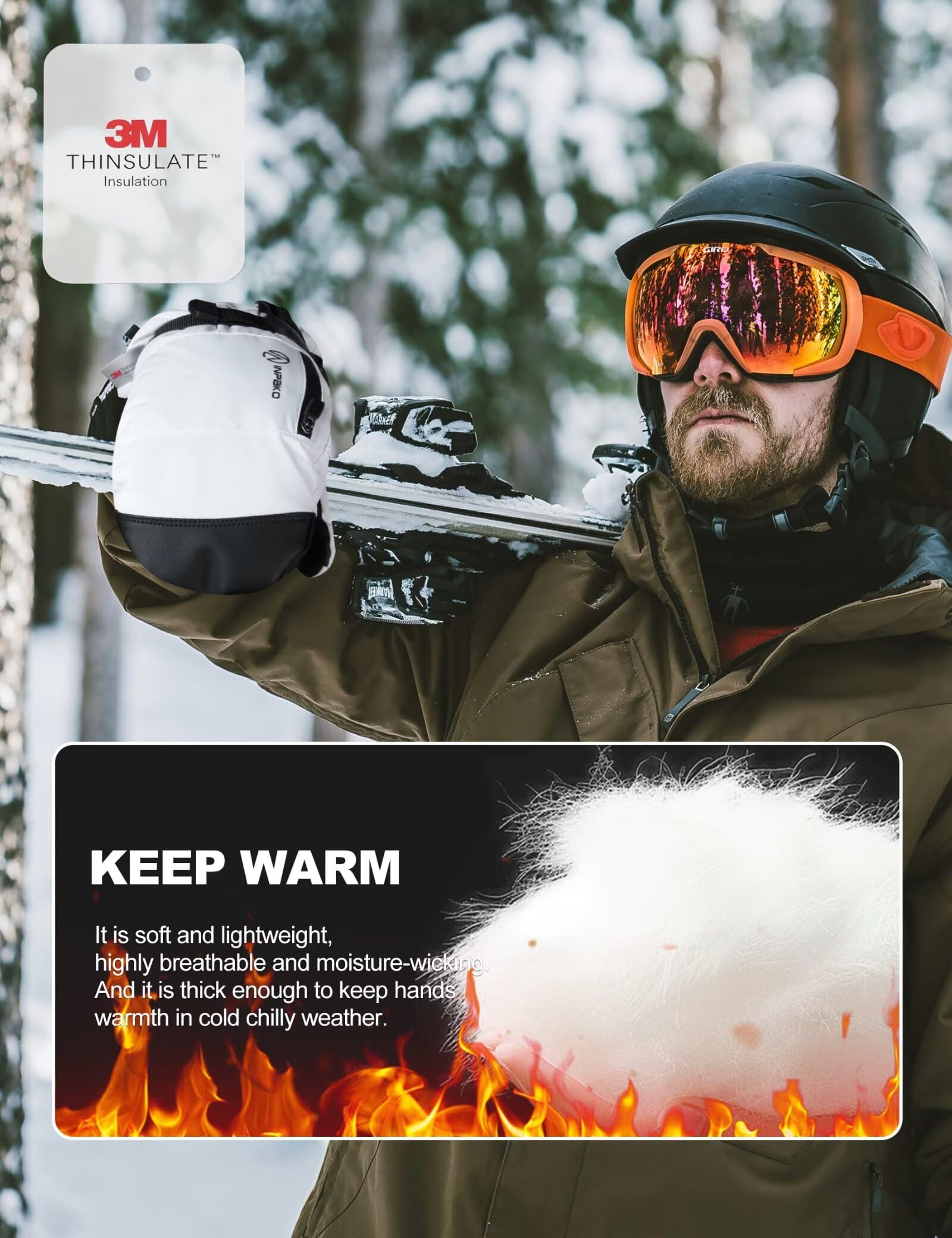 Guantes de esquí de invierno para hombre y mujer, guantes impermeables 3M Thinsulate con forro interior, guantes de snowboard para pantalla táctil, guantes térmicos de 5 capas para clima frío,