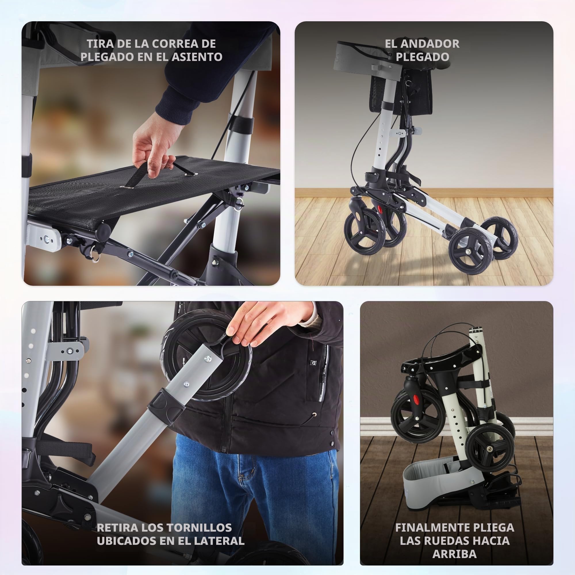 Arebos Andador Ligero de Aluminio | Plegable con 6 Alturas Ajustables | Incluye Soporte para Bastones y Bolsa de la Compra Extraíble | Función de Bloqueo | Gris