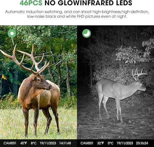 Miniatura 5 de Cámara de sendero con visión nocturna 4K 48MP 130 cámara de juego gran angular, cámara de caza activada por movimiento de 0.05s, detección IR de 98