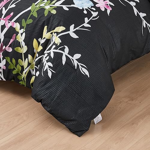 Miniatura 8 de Menghomeus Juego de edredón de 7 piezas, color negro, tamaño King, diseño floral de sirsaca suave, juego de ropa de cama de microfibra para todas