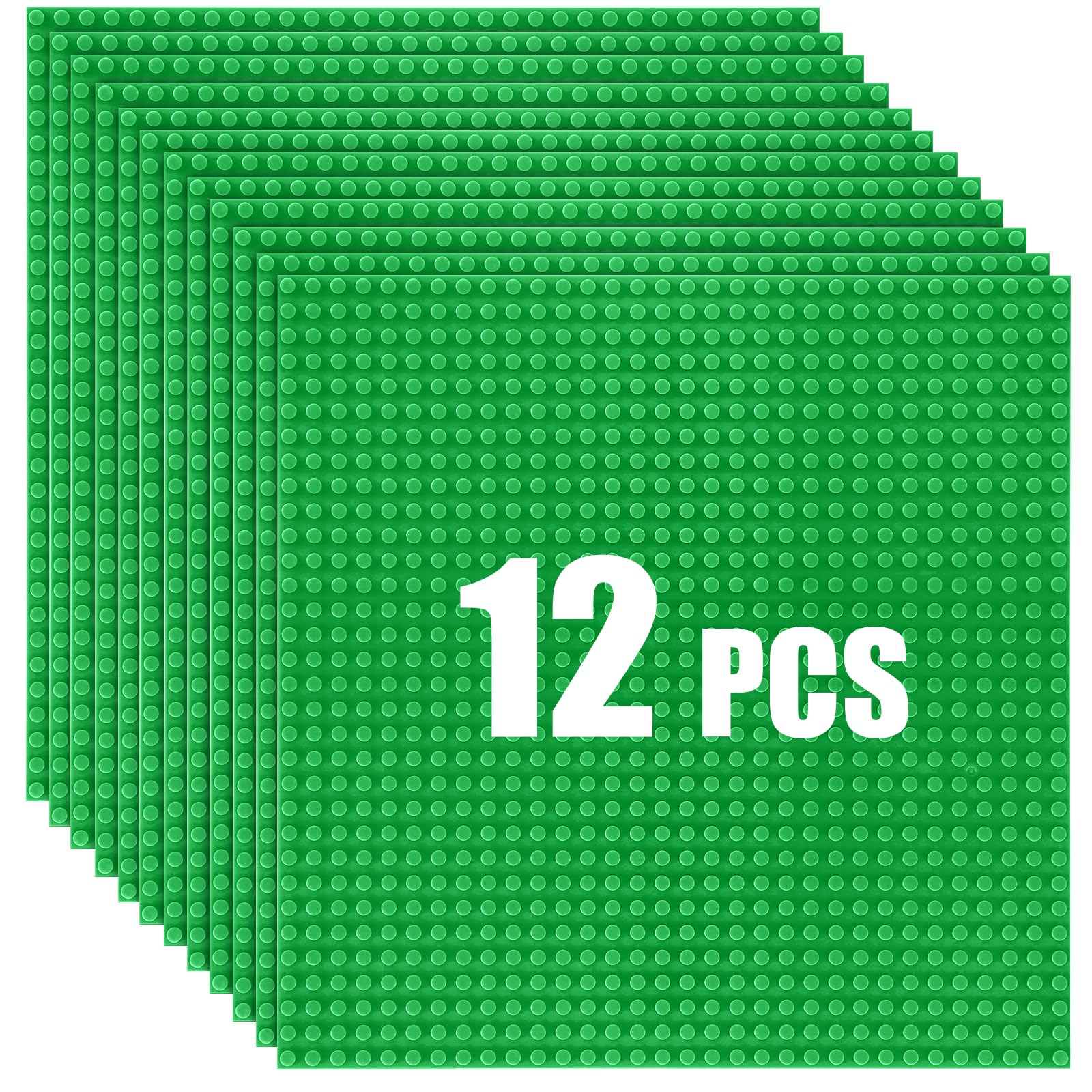 12 Pack Classic Baseplates Building Plates for Building Bricks 100% Compatible with All Major Brands-Baseplate, For Kids 3 Years Up, 10" x 10", Green