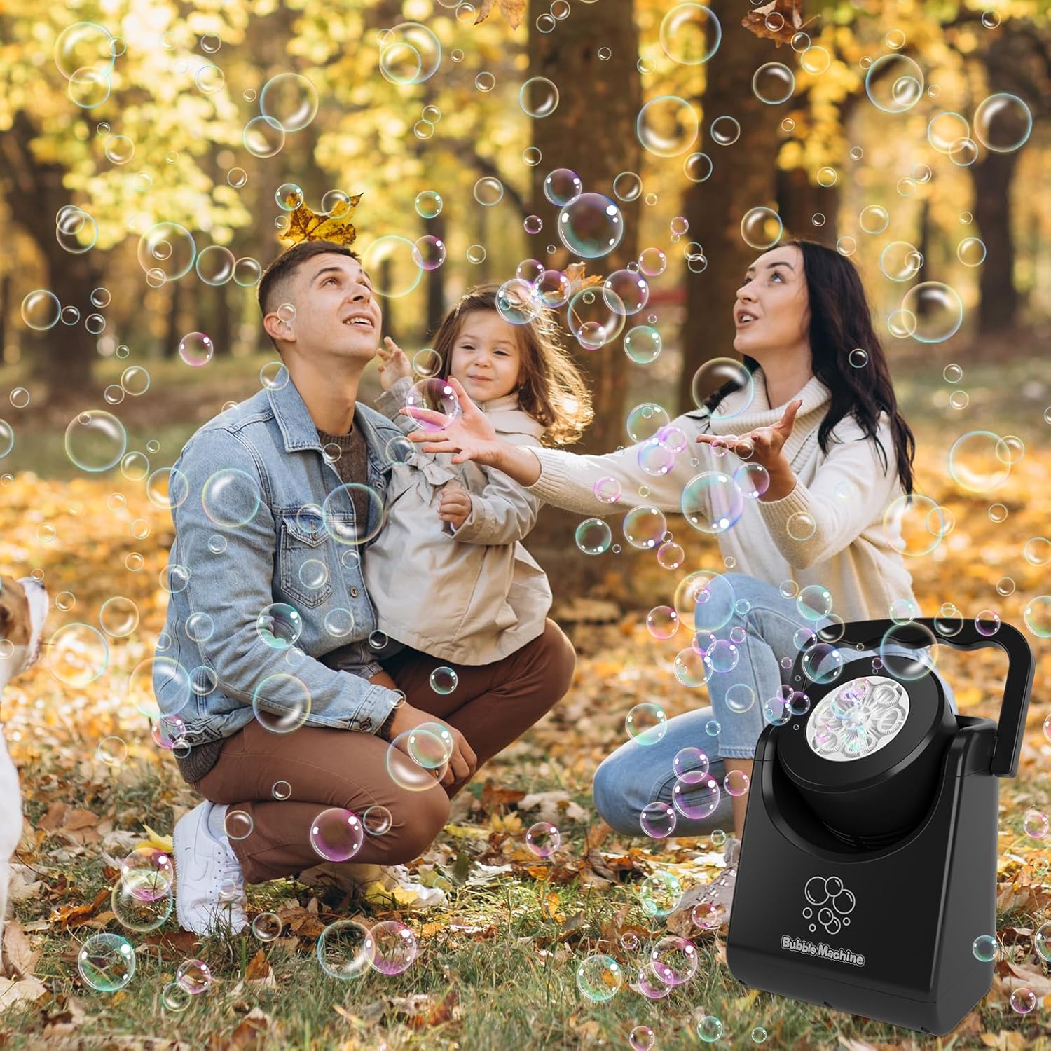 IFLOVE Bubble Machine for Kids 3+-Automatic Bubble Blower with Adjustable Angle,5000+ Bubbles Per Minute,Portable Bubble Maker Toy for Boys Girls,Outdoor Party Wedding Easter Birthday Gifts (Black 01)