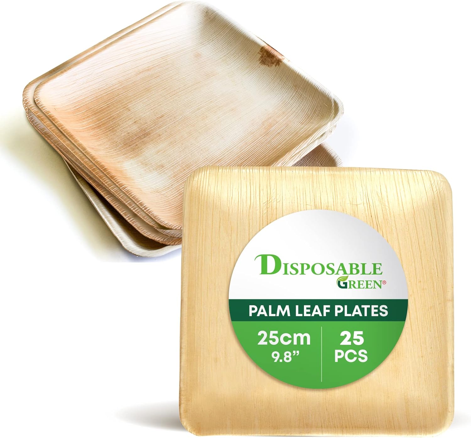 DISPOSABLE GREEN Square Disposable Plates, Areca Leaf Serving Plates