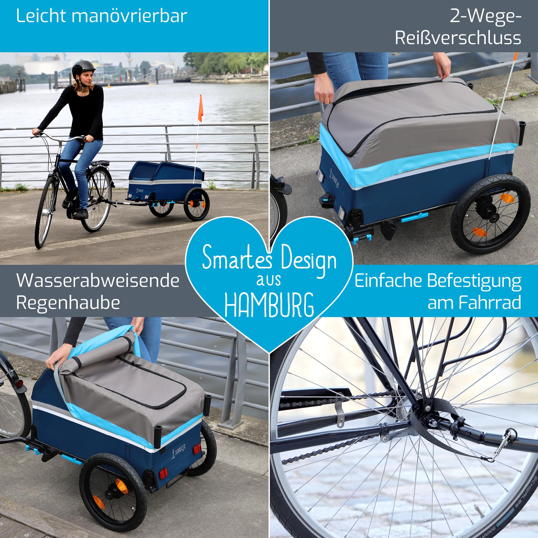 Carrello pieghevole per bicycle | Rimorchio per bicicletta, perfetto come assistente per la spesa e per il trasporto | Rimorchio per bicicletta | Copertura con strisce riflettenti