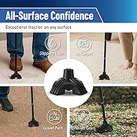 Vista 2 de TREKOLOGY Punta de bastón para caminar – Reemplazo de base cuádruple de pie para la mayoría de bastones para caminar, bastones plegables, cañas