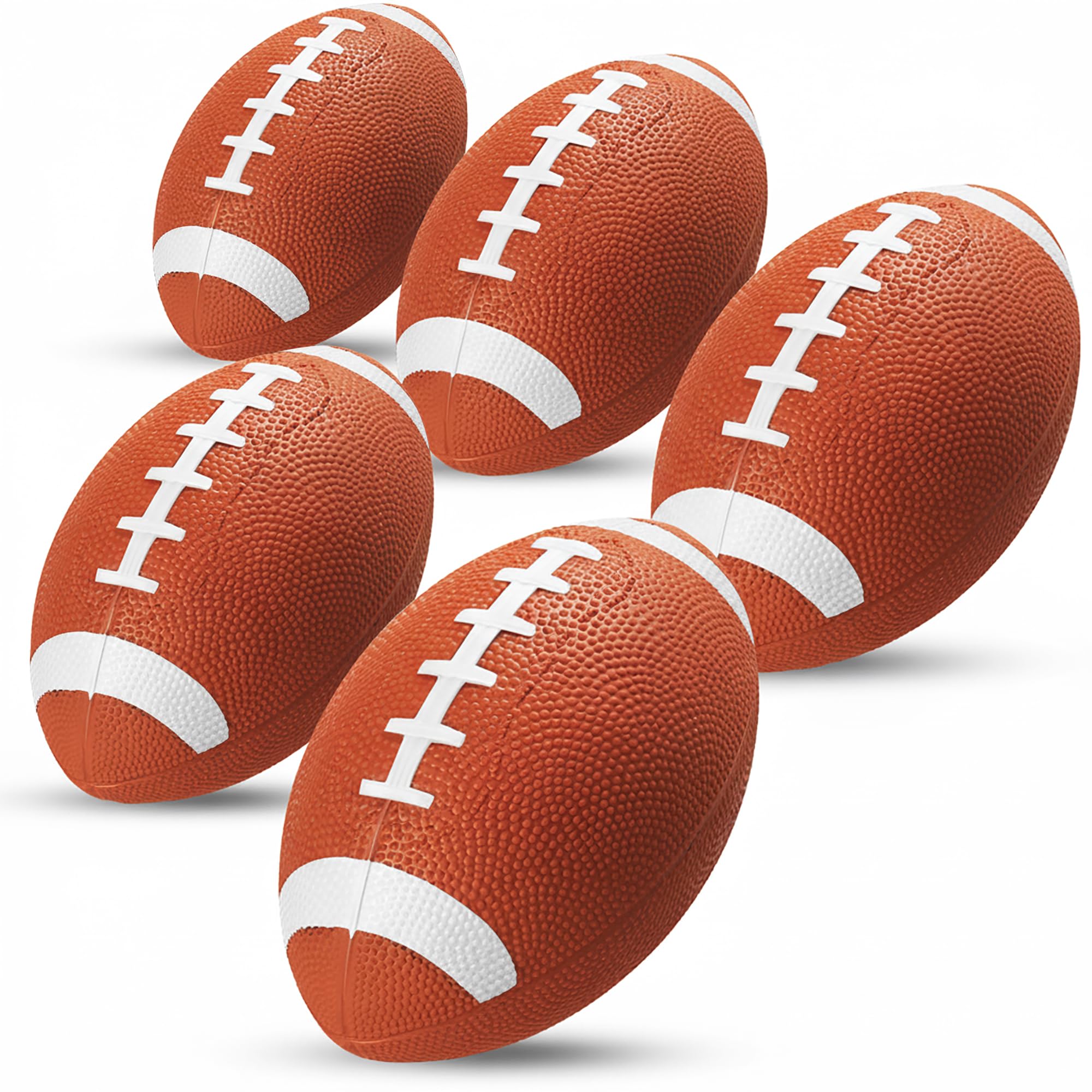 PlayBolt 6-Inch Mini Footballs for Kids (Pack of 5) - Inflatable PVC Football Toys for Boys & Girls w/Hand Pump, Easy to Grip Small Sports Balls for