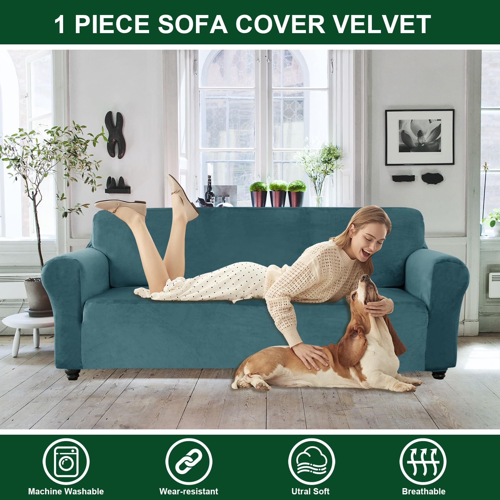 SYLC Funda De Sofá Elástica Terciopelo, Sofá De Cubiertas Antideslizante con Reposabrazos, Sofá Protector Gatos Arañazo Y Perros Mascotas (Blue,X-Large Sofa 246-267cm)