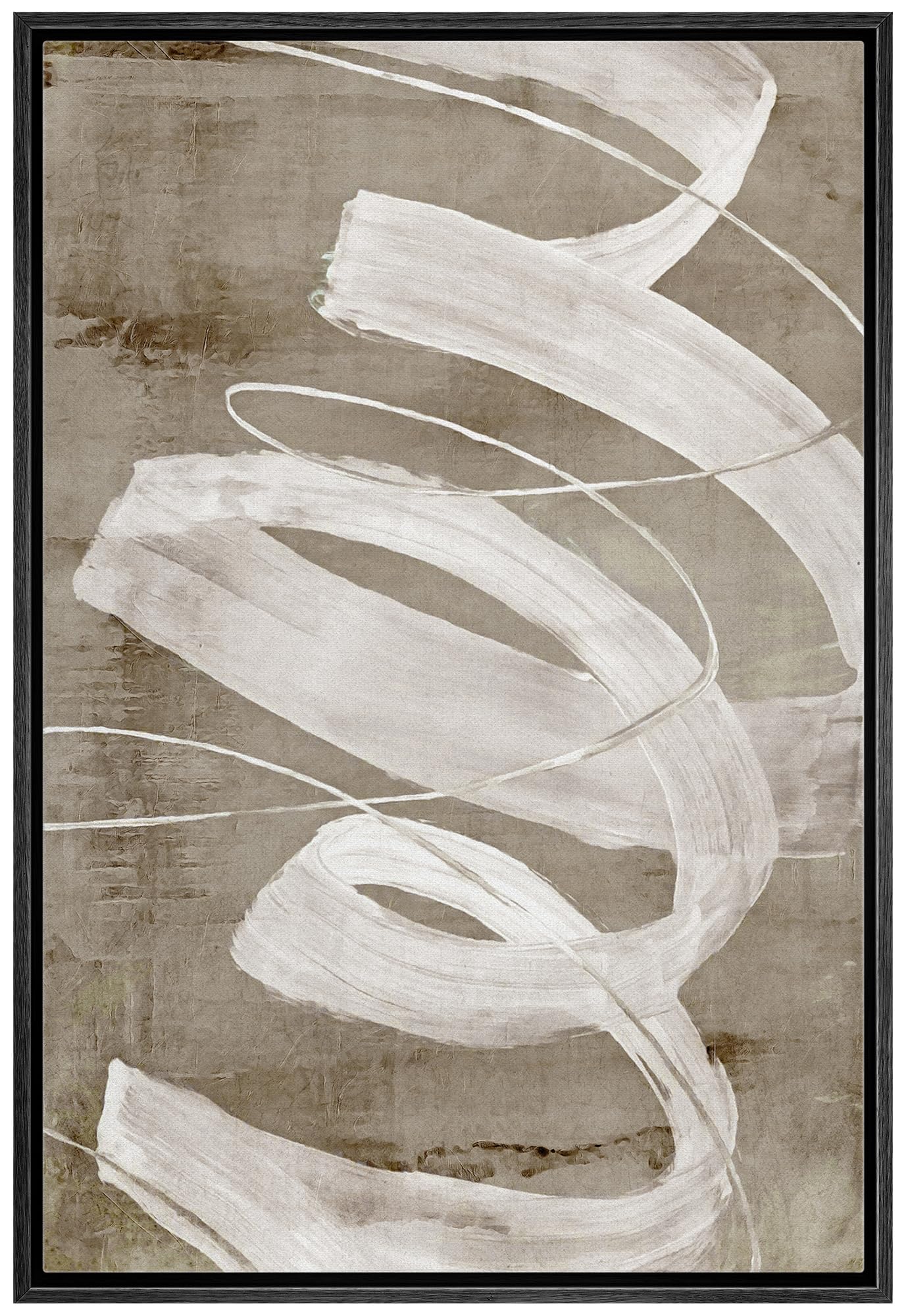 MUDECOR Framed Canvas Print Wall Art Modern Twirls Abstract White Ribbon Modern Art Minimalist Multicolor Cool for Living Room, Bedroom, Office - 24"x36" Black