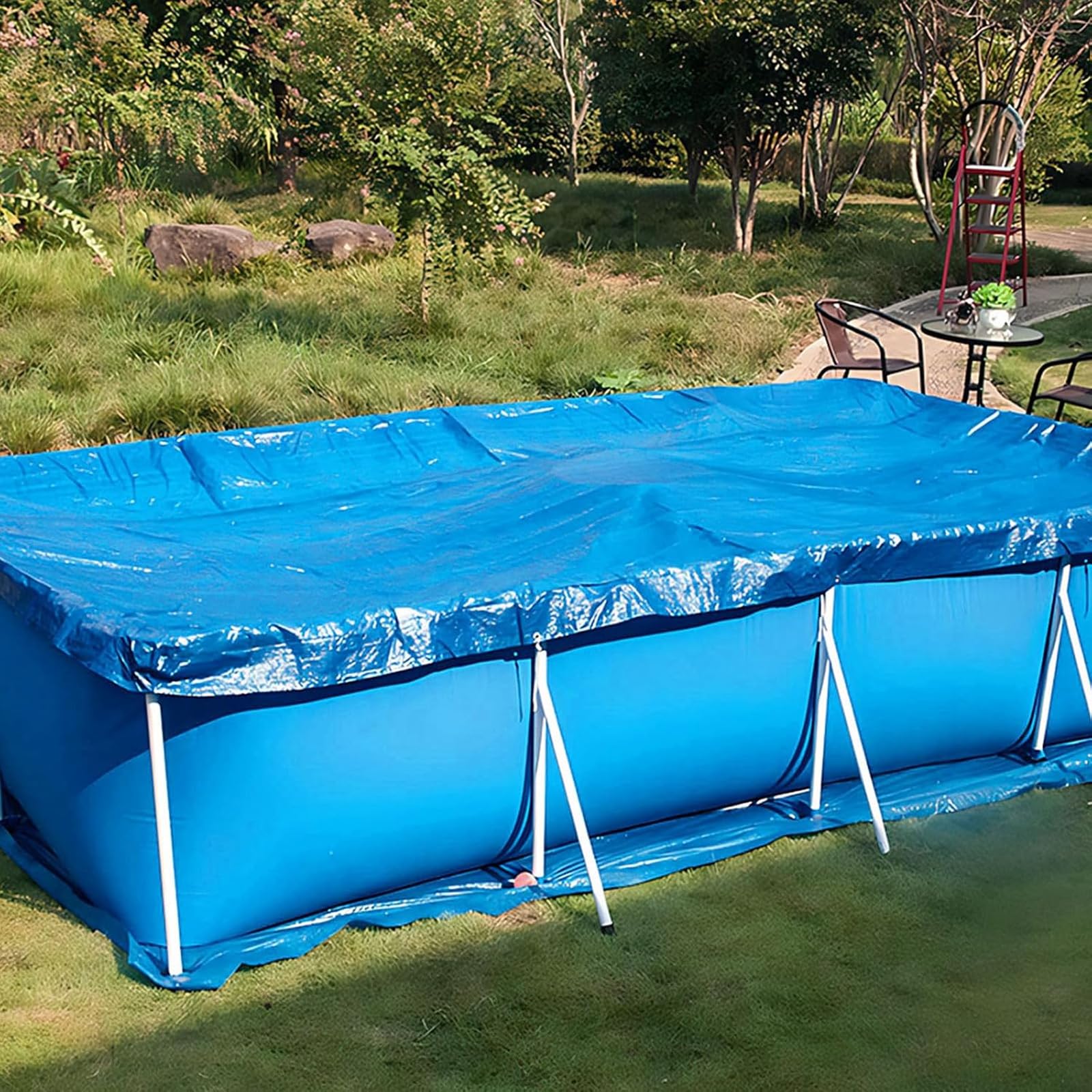 Bâche de piscine rectangulaire - 400 x 211 cm | Bâche solaire imperméable et résistante à la pluie en polyéthylène pour piscine rectangulaire