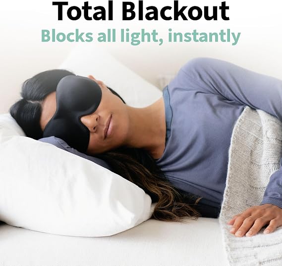 Nidra Contoured Sleep Mask for Side Sleepers Zero Pressure Fit, Light Blocking Eye Shade for Sleeping & Travel Black, Standard Size