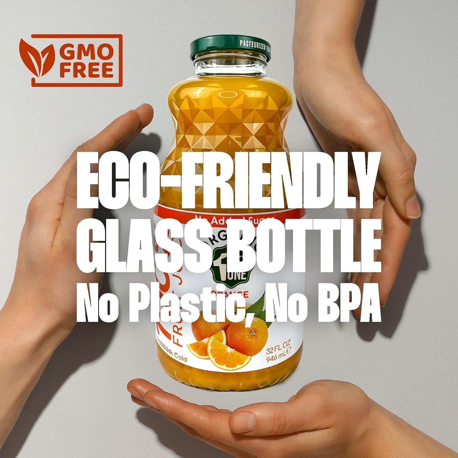 100% Organic Orange Juice - No Sugar Added, Non-GMO, No Preservatives, BPA-Free Glass Bottle, Halal (32 Fl Oz (Pack of 2)