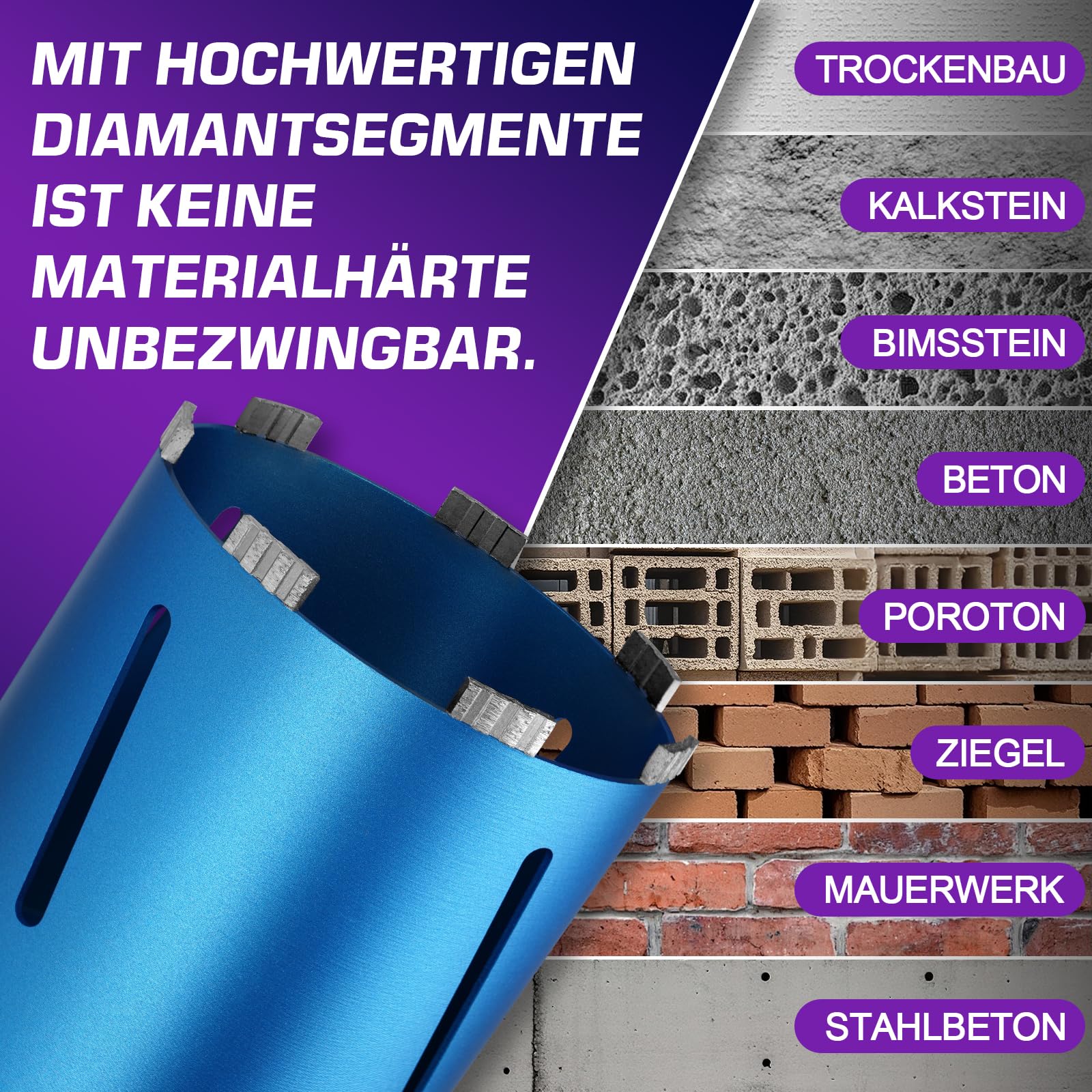 Couronne de forage M22 humide/sec - L200 mm - Diamètre : 162 mm - Avec adaptateur SDS Max - Segment de 10 mm - Couronne de forage diamantée turbo - Couronne de forage pour carotteurs pour béton, béton