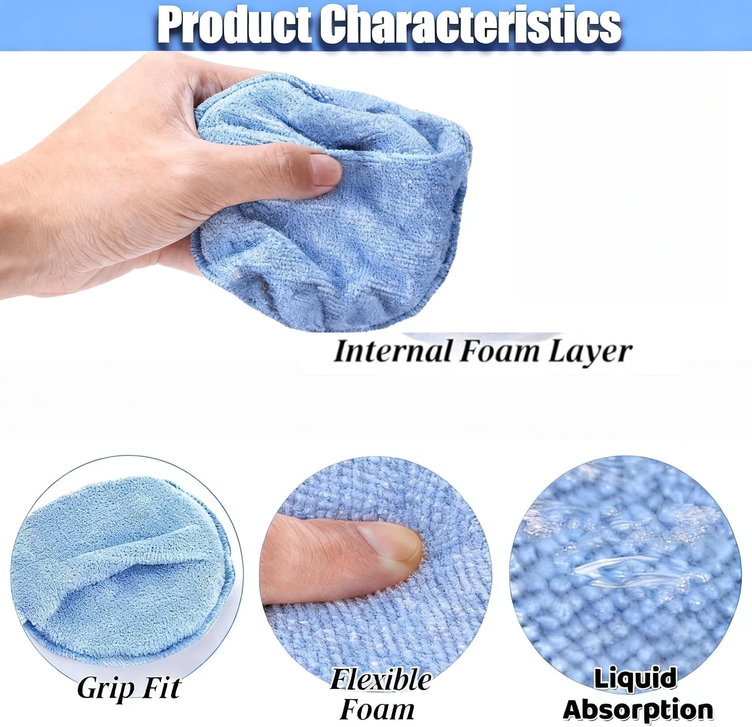 10PCS Microfiber Wax Applicator Pads, 5” Ultra-Soft Foam Pads with Finger Pocket, Machine Washable Car Detailing Pad