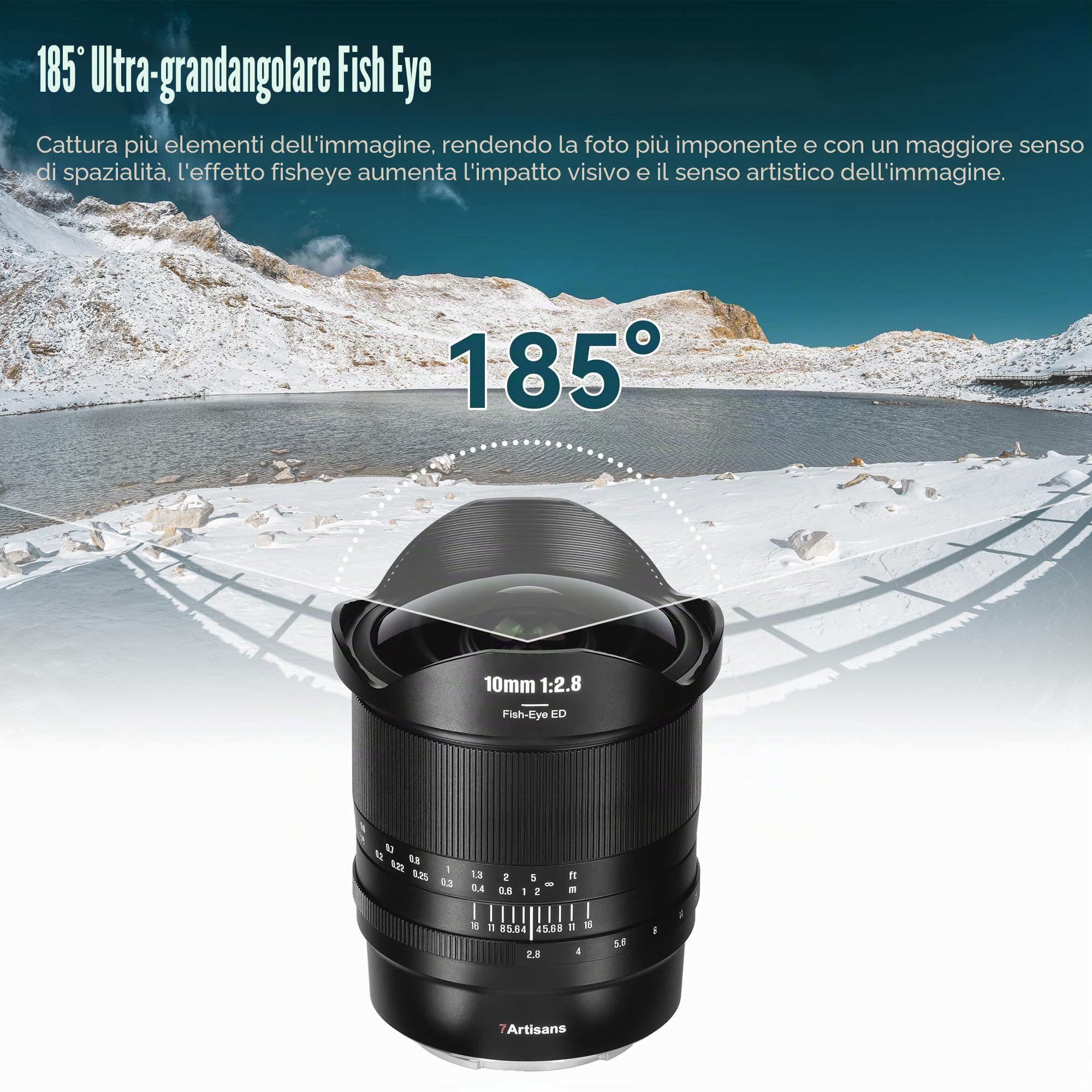 7artisans Obiettivo F2.8 II Full Frame ultra grandangolare Fisheye da 10 mm con messa a fuoco manuale a 185° per fotocamere mirrorless Nikon Z-Mount Z7II/Z6II/Z5/Z6/Z7/Z9