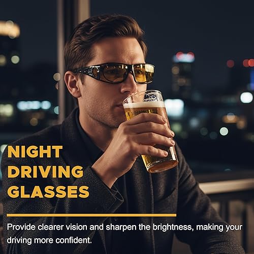 Miniatura 2 de LVIOE Gafas de visión nocturna envolventes, se ajustan sobre gafas graduadas con lentes amarillas polarizadas para conducir nocturno