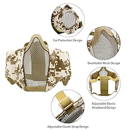 Airsoft Half Face Mask with Goggles Hat Set Tactical Masks Full Face Paintball Mask Ear Protective Baseball Cap for CS Halloween and Cosplay Game (3)