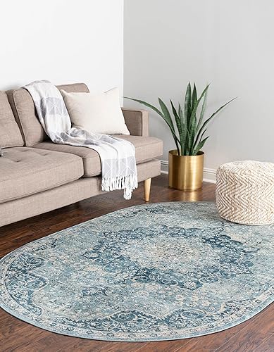 Miniatura 4 de Unique Loom Newport Collection - Alfombra de área olmos (ovalada 4' 0" x 5' 11", azul marinoazul claro)