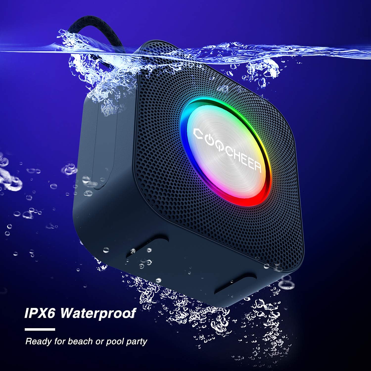 COOCHEER Portable Speaker Bluetooth, Wireless Speaker with LED Party Light 5W Loud Stereo Sound & Enhanced Bass Speaker Bluetooth 5.0, Built-in Mic, IP6 Waterproof for Party, Shower, Outdoor, Travel