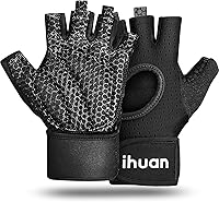 Vista 7 de ihuan Guantes transpirables para levantamiento de pesas: soporte de muñeca para ejercicio sin dedos Mejora la protección de la palma Agarre