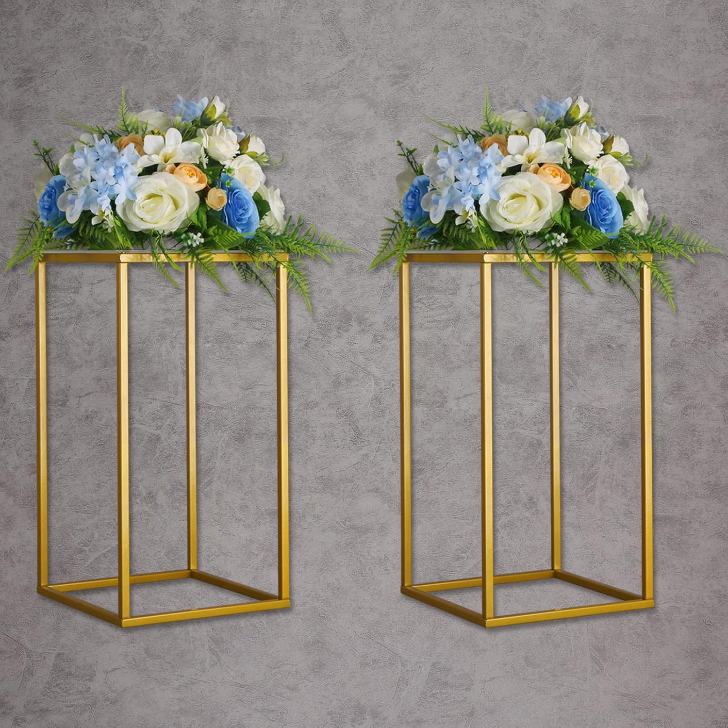 YALLOVE 2 Pack 40 CM Gold Wedding Flower Stand Metal Vase Column Stand