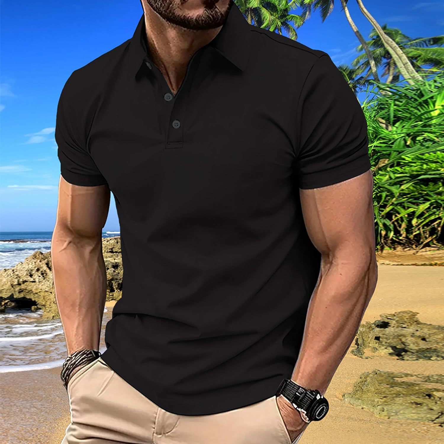 Men's Polo Shirts Summer Short Sleeve Golf Shirt for Men 3 Button Collar T-Shirt Dry Fit Casual Work Athletic Tee Shirts - Image 2