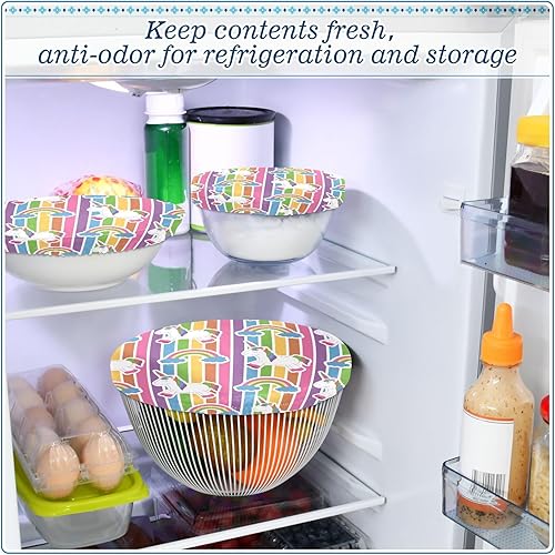 Miniatura 7 de Rainbow Unicorn 5PCS Reusable Elastic Bowl Covers for Food Storage Stretch Cloth Fabric Lids with 5 Different Sizes Waterproof Bowl Covers for Food