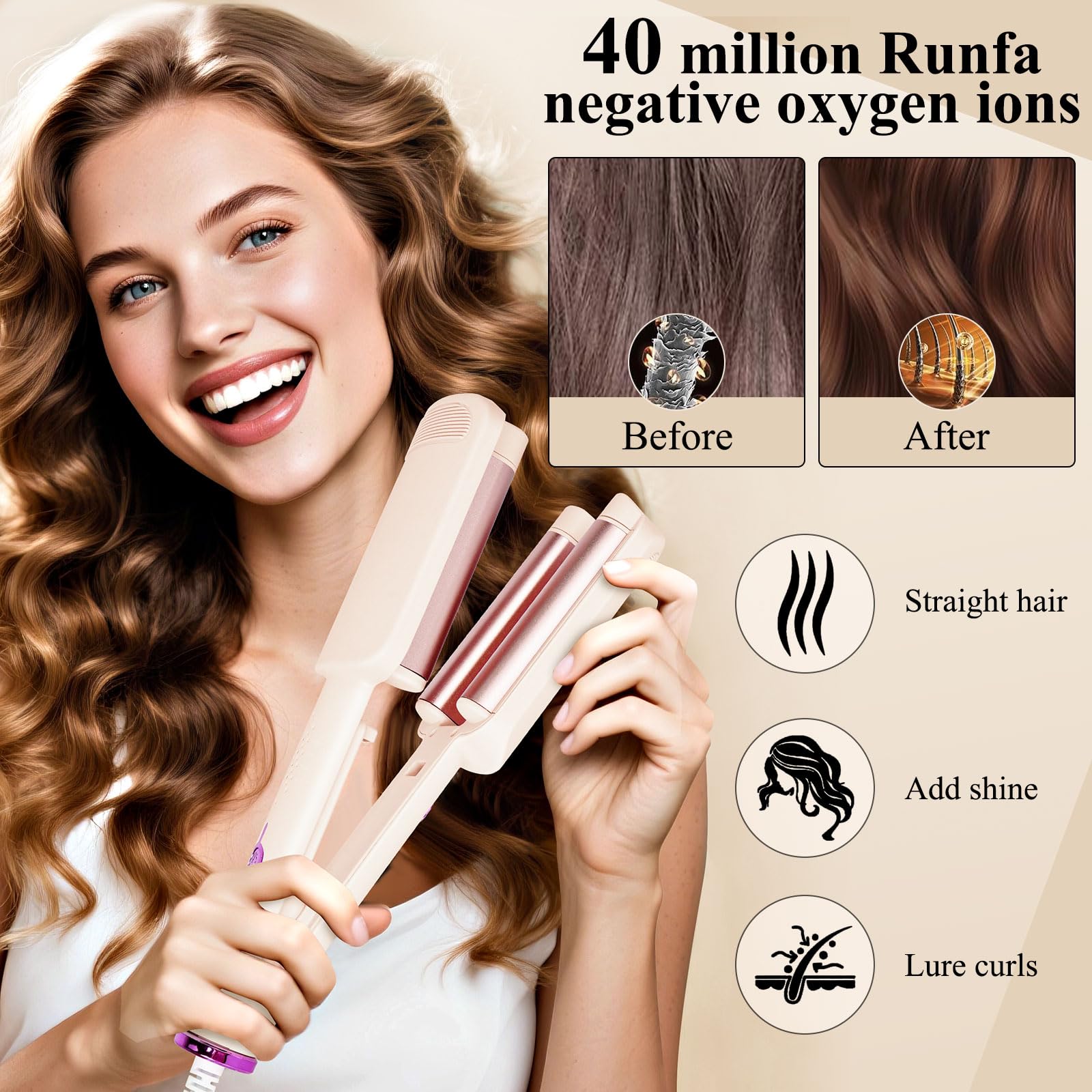 2 Fässer Meerjungfrau Welleneisen für Haare: 32mm Welleneisen Lockenstab, Beach Waves Lockenstab mit 4 Einstellbaren Temperaturen, Hitzeschutz & Reisesicherung | Locken für alle Haartypen