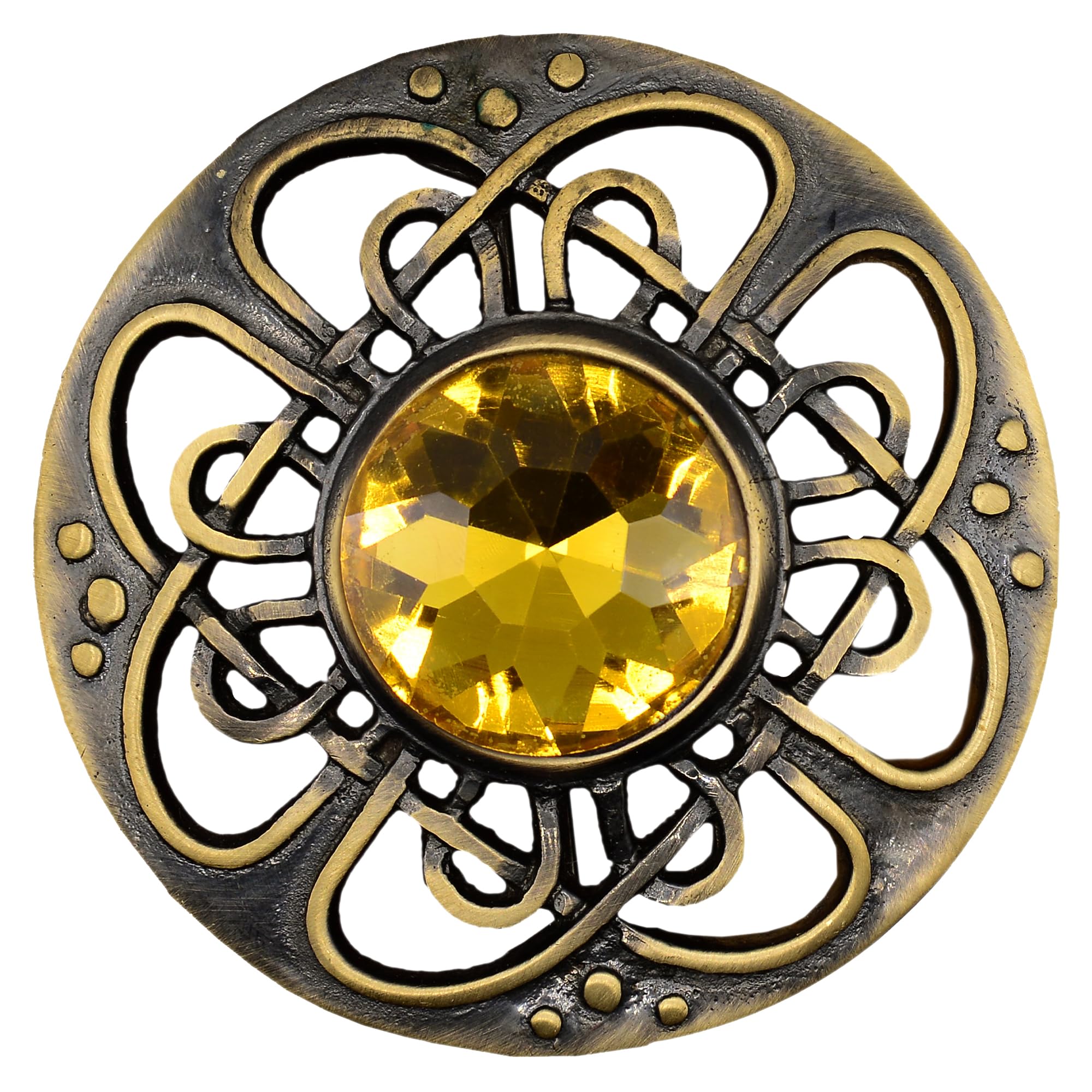 Elegant Culloden Plaid Brooch – Scottish Kilt Fly Plaid Brooch Intricate Celtic Knot in Pewter with Gemstone 3-Inch Diameter – Ideal for Scottish Kilts &amp; Formal Wear