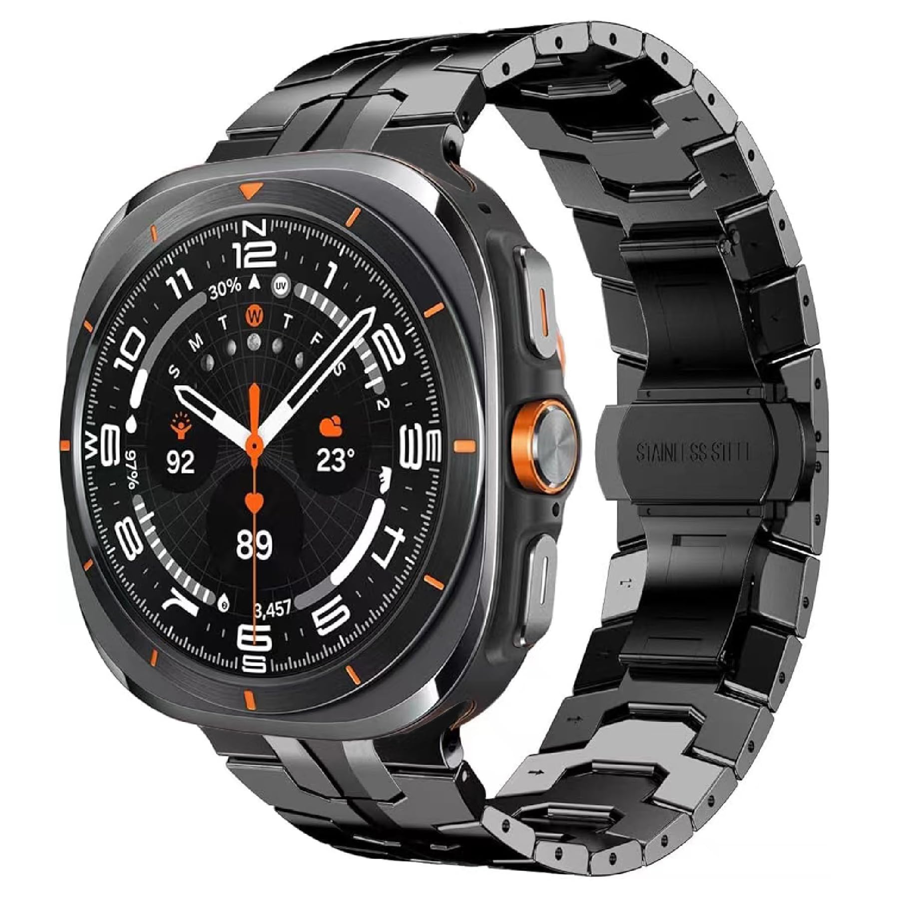 VeveXiao Stainless Steel Band Compatible with Samsung Galaxy Watch 7 Ultra 47mm 2024, Unisex Metal Link Replacement Band, Black, 9.1 inches