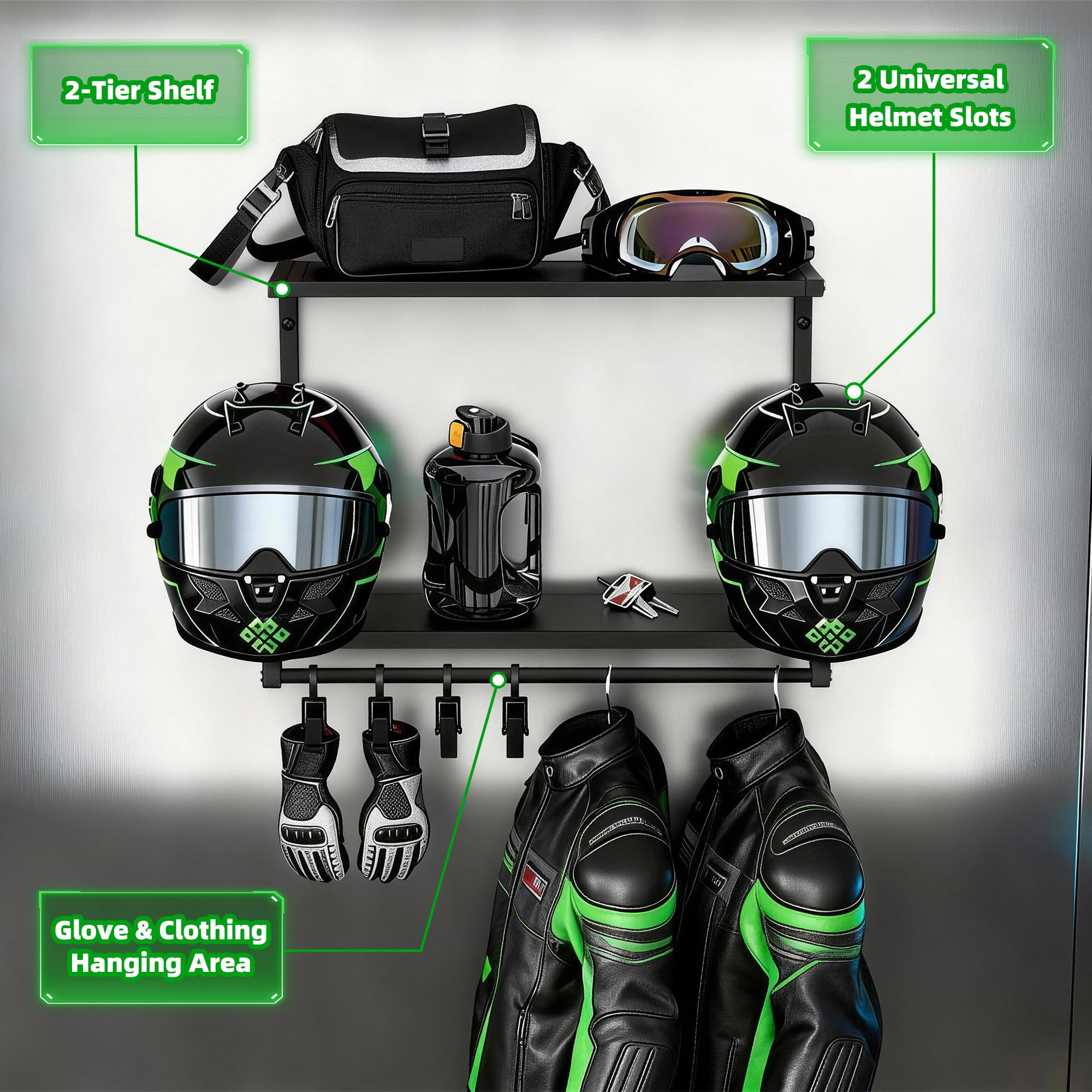 Uchwyt ścienny na kask, uchwyt na kask motocyklowy, stojak na kask z 4 haczykami, wytrzymały uchwyt ścienny ze stali do kasków piłkarskich, uchwyt na kask do jazdy na motocyklu