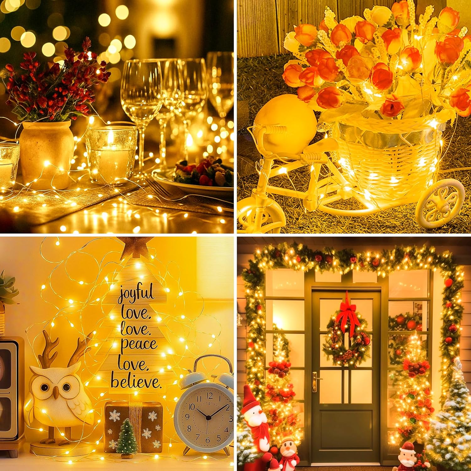 Close-up of a hand holding the small white battery box of the fairy lights, showing the button and the timer function label.